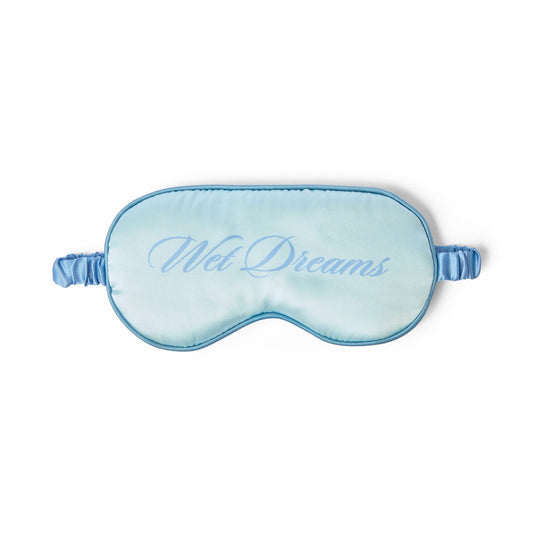 Blå natmaske, kan også bruges som blindfold med teksten Wet Dreams på