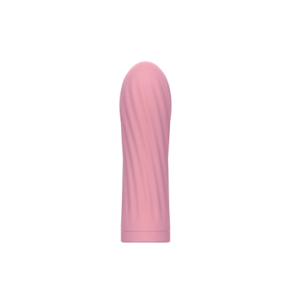 Pink Bullie bullet vibrator med rillet silikoneoverflade på transparent baggrund