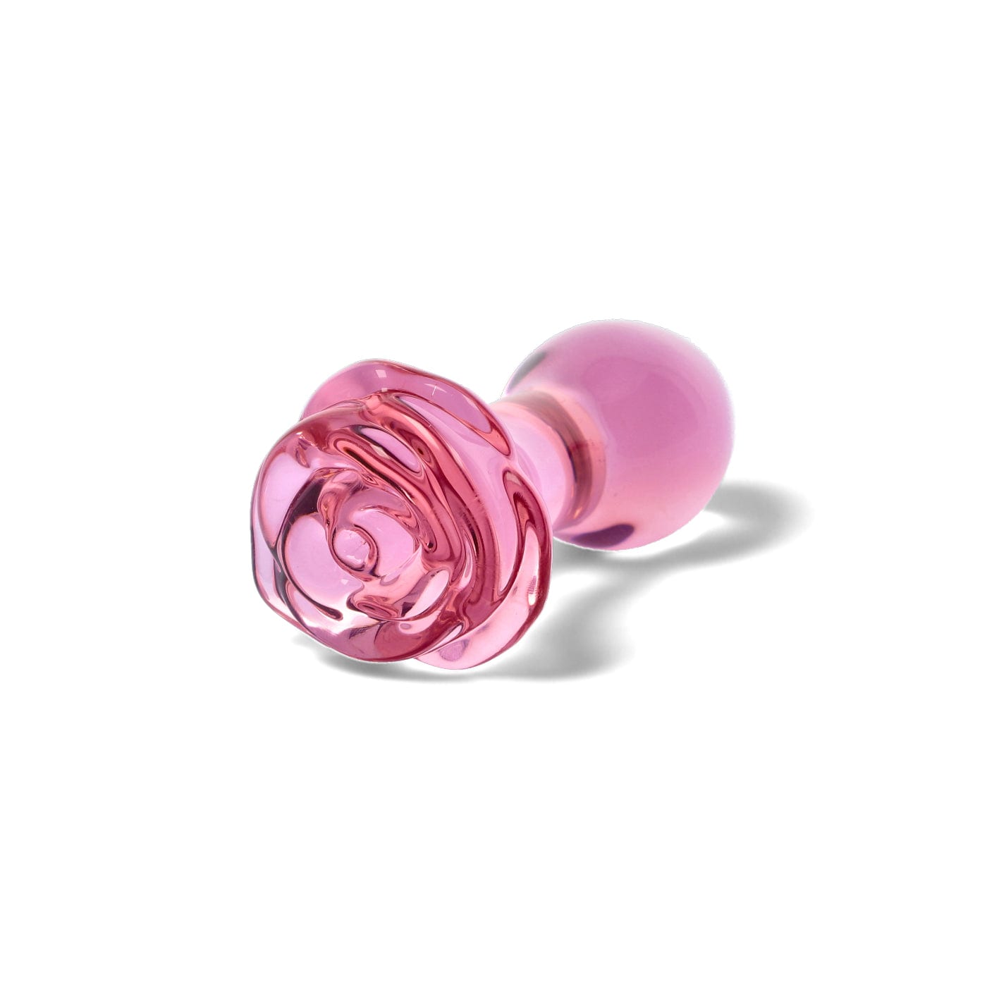 Rosebud rose formet lyserød buttplug i glas bagfra