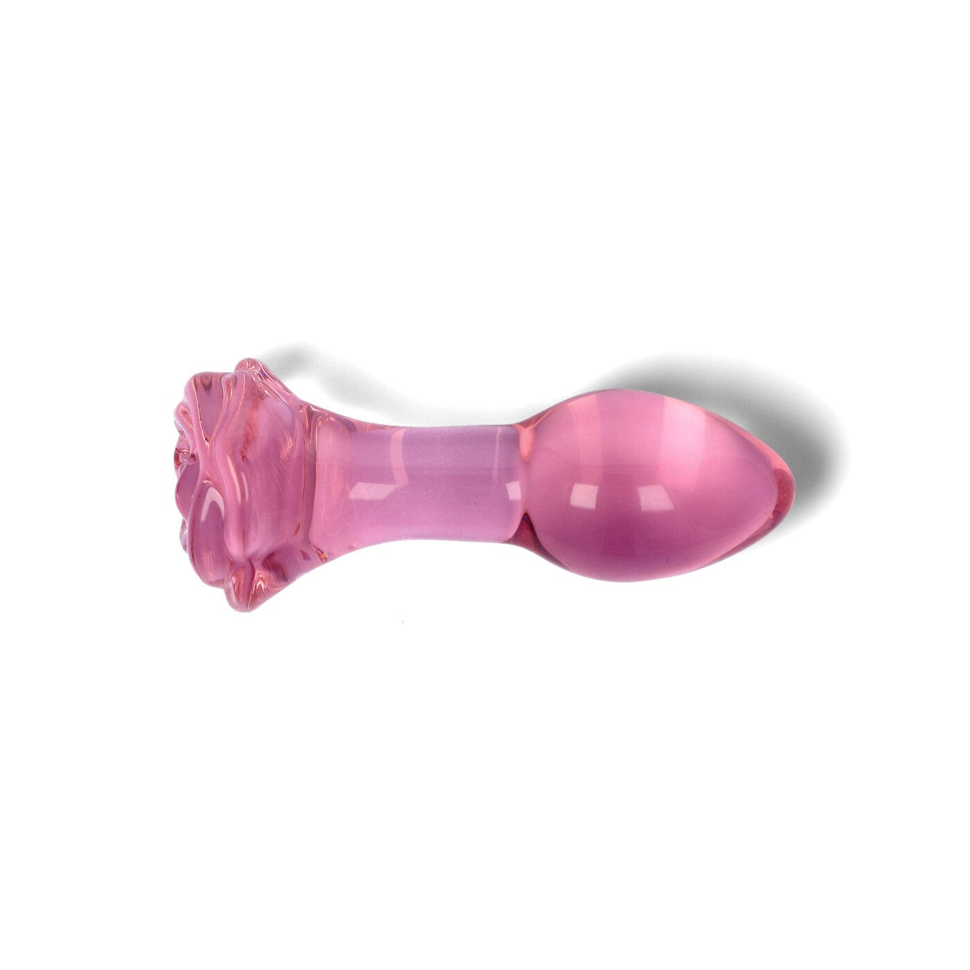 Rosebud rose formet lyserød buttplug i glas ovenfra