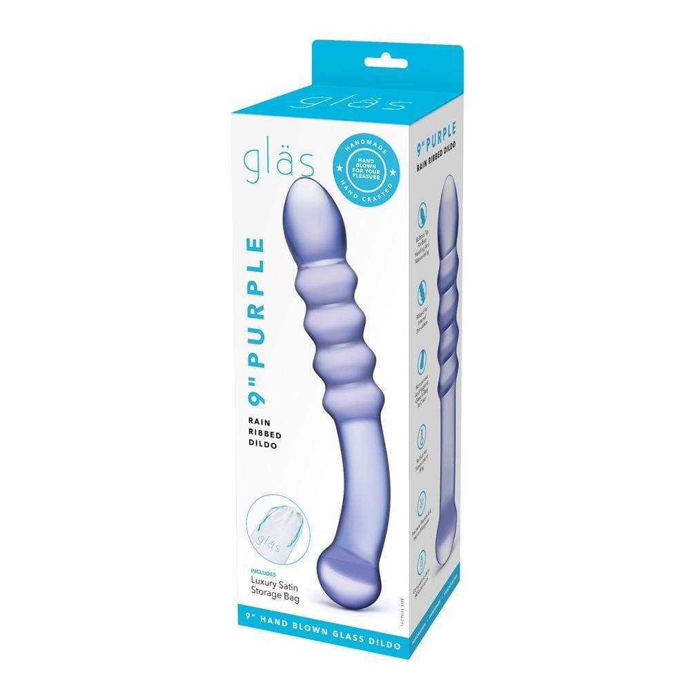 Lilla riflet glas dildo fra gläs med pakke