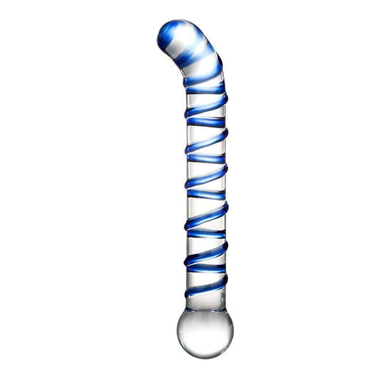 Swirly g-punkt glas dildo i blå og transparent fra gläs