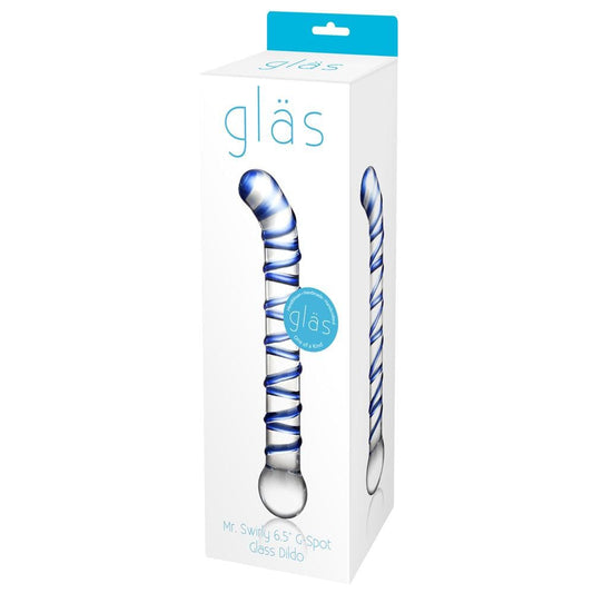 Swirly g-punkt glas dildo i blå og transparent fra gläs i indpakning